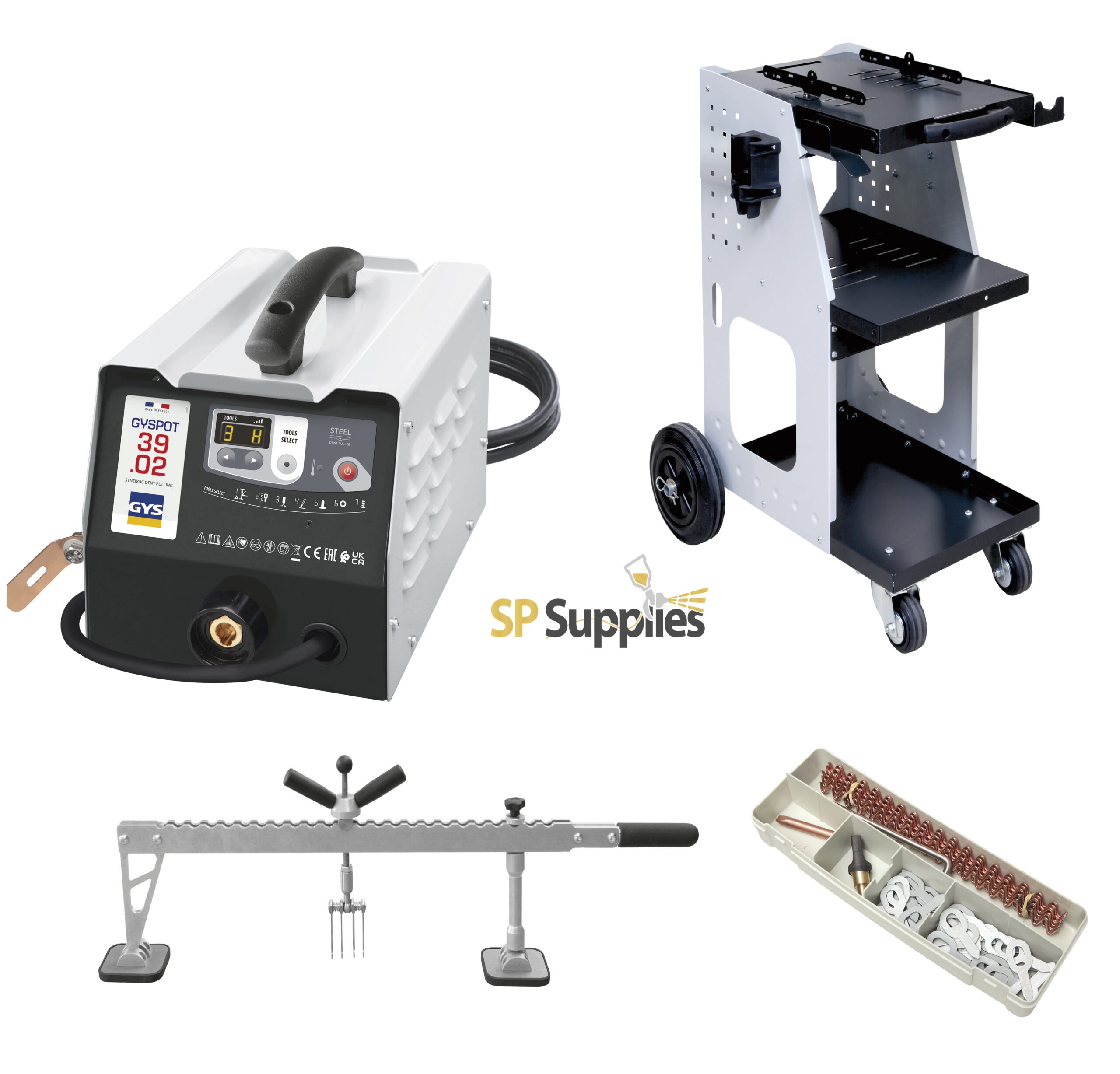 GYS NEW STYLE GYSPOT 39.02 KIT with 800 Trolley, Double Action Levelling Bar and Accessory Box